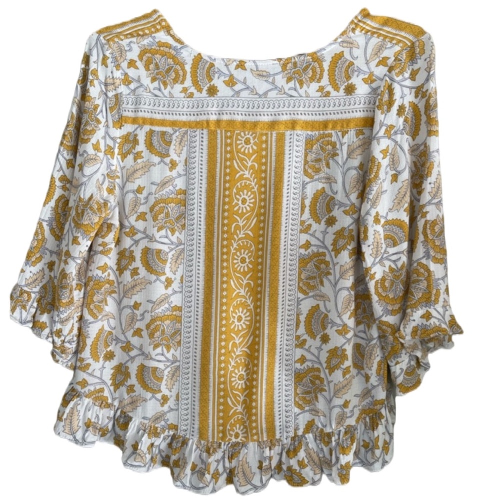 ❣️2/$15❣️ Rachel Zoe Women’s Size Small Yellow Boho Vintage Floral Print Blouse - Picture 8 of 9